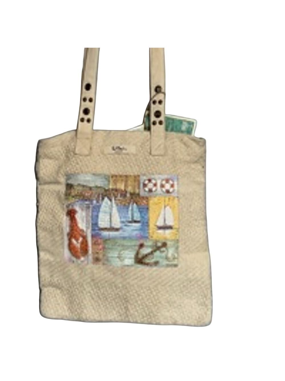 NWT-Women's Paul Brent Beige Tote Bag hand woven and hand painted